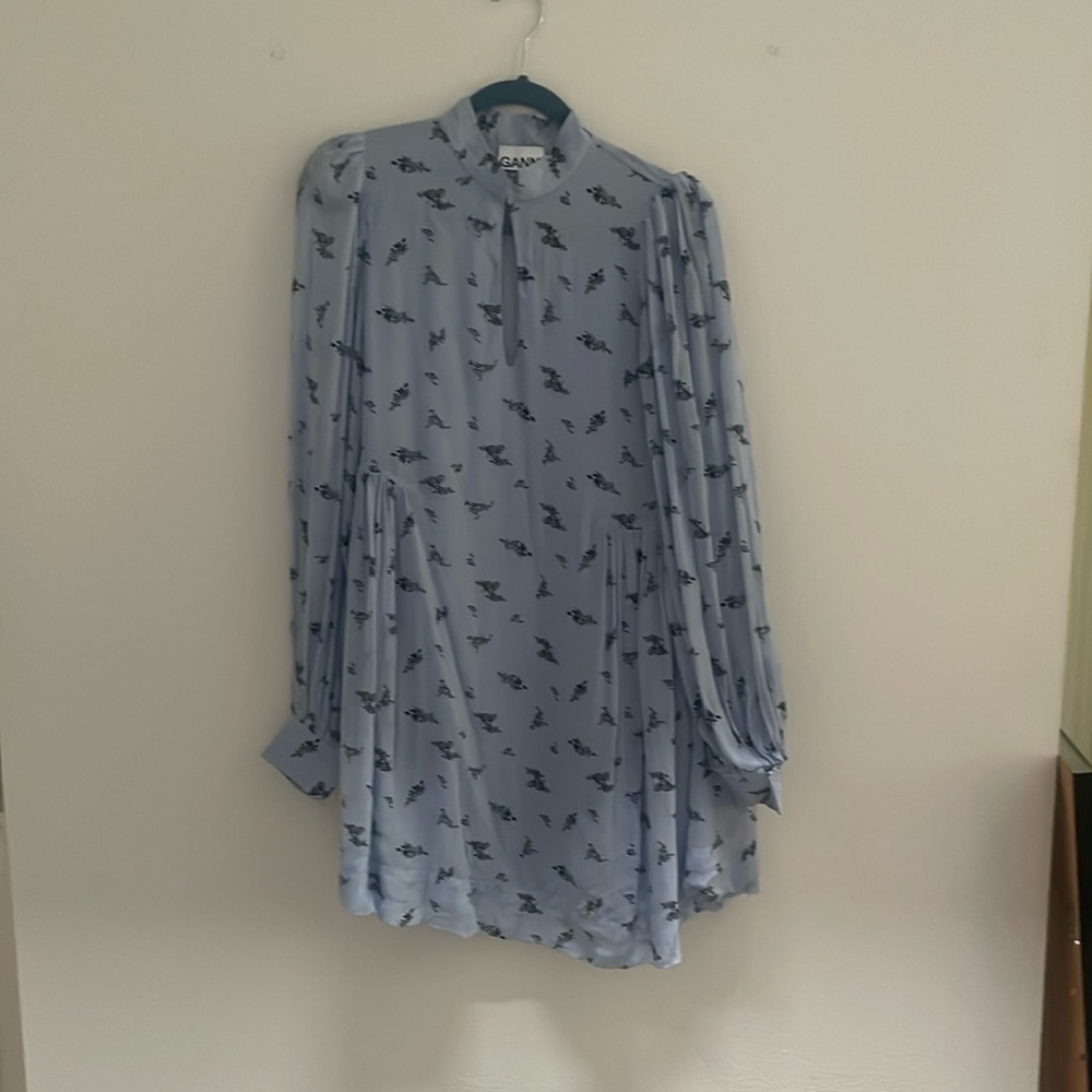 Ganni Light Blue Floral mini Dress
